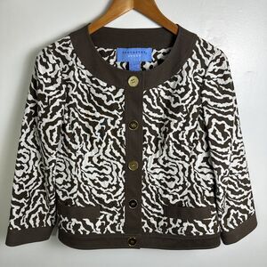Doncaster Sport Jacket Women 8 White Brown Zebra Print Silk Blend Career Office
